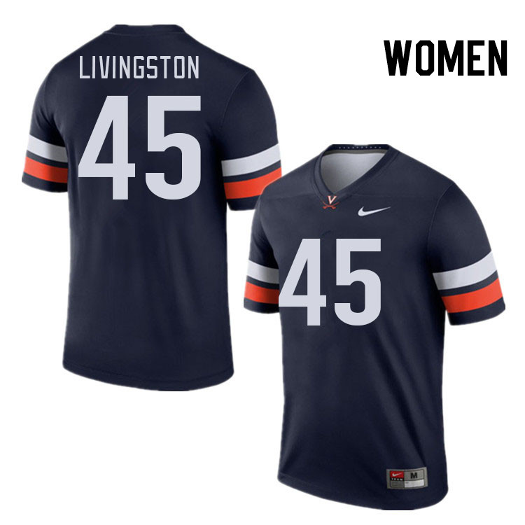 Women #45 Aidan Livingston Virginia Cavaliers College Football Jerseys Stitched Sale-Navy - Click Image to Close